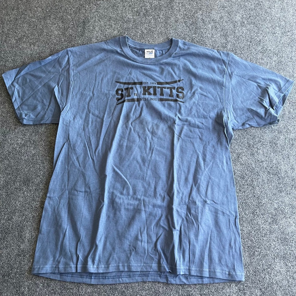 Anvil Mens St Kitts West Indies Graphic T-Shirt XL Blue Short Sleeve Crew Neck